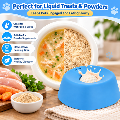 Interactive Slow Feeder Dog Bowl with Rolling Ball | Less Mess Liquid Treat Bowl