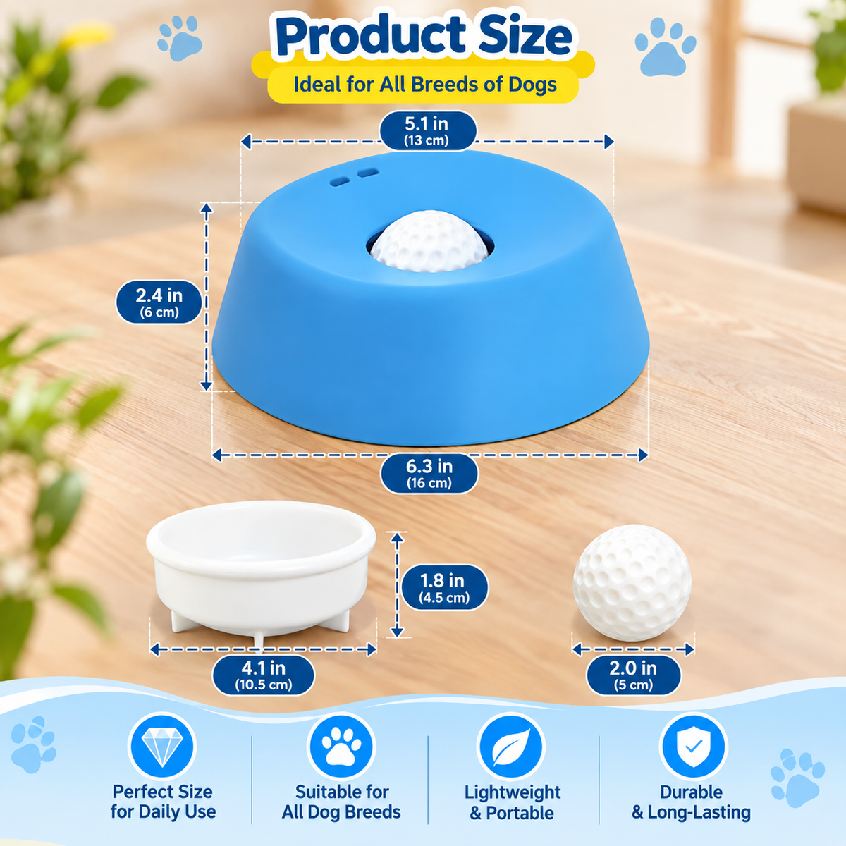 Interactive Slow Feeder Dog Bowl with Rolling Ball | Less Mess Liquid Treat Bowl