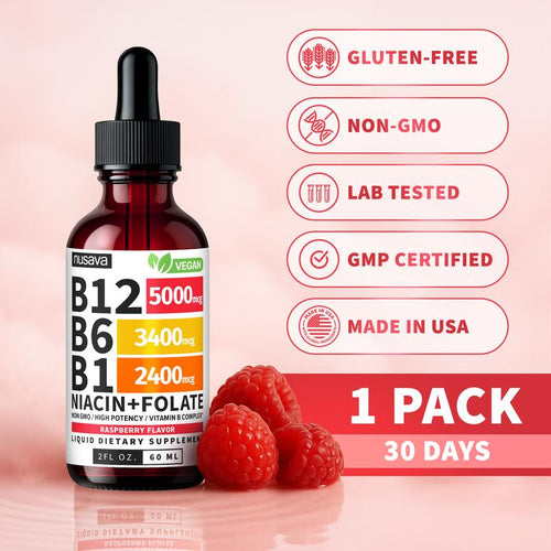(1-PACKRaspberry) Vitamin B12 Liquid Supplement Drops  - Edible Support for Energy, Brain & Heart, Non-GMO & Gluten-Free, 4 FI Oz