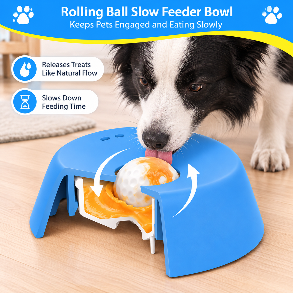 Interactive Slow Feeder Dog Bowl with Rolling Ball | Less Mess Liquid Treat Bowl