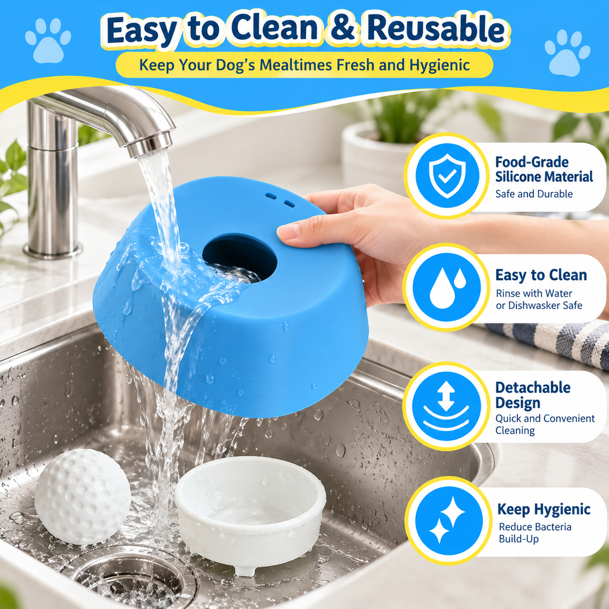 Interactive Slow Feeder Dog Bowl with Rolling Ball | Less Mess Liquid Treat Bowl
