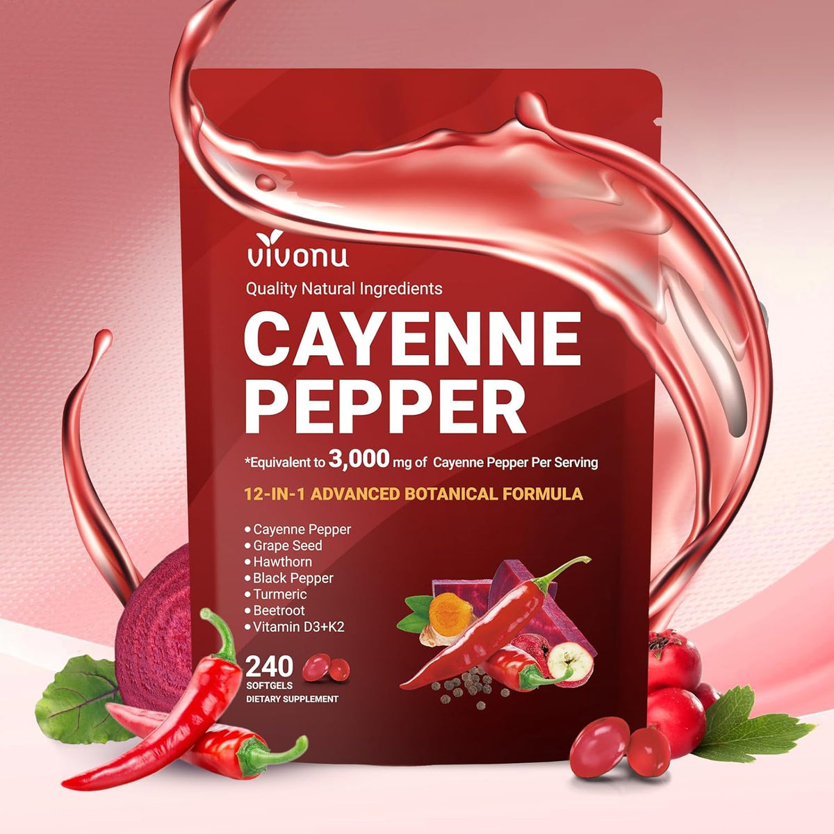 Cayenne Pepper Heart & Vessel Support – Full Spectrum Formula with Vitamins & Botanicals (240ct)