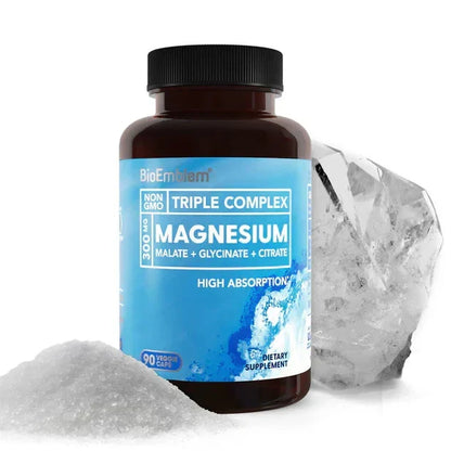 Triple Magnesium Complex 300mg|High Absorption Chelated Formula | Vegan, Non-GMO, Gluten-Free | 90 Capsules
