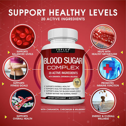 Blood Sugar Complex-Supports healthy balanced blood sugar levels-Advanced Formula with 20 Essential Active Ingredients