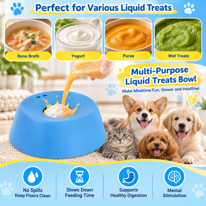 Interactive Slow Feeder Dog Bowl with Rolling Ball | Less Mess Liquid Treat Bowl